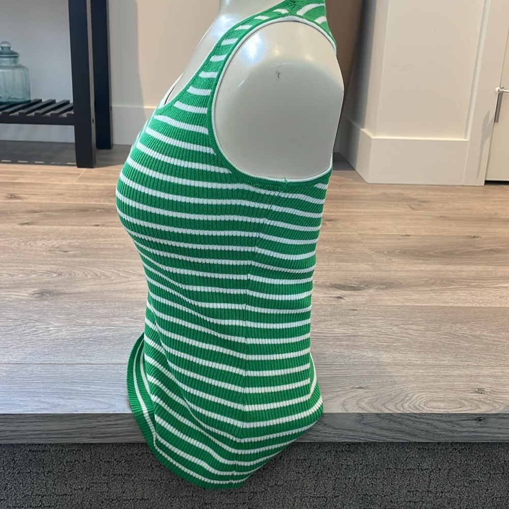 Green & Whit Striped Sweater Ribbed Tank . - Picture 2 of 7